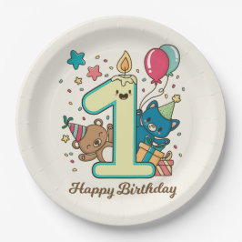 Prato De Papel Primeiro aniversario Feliz