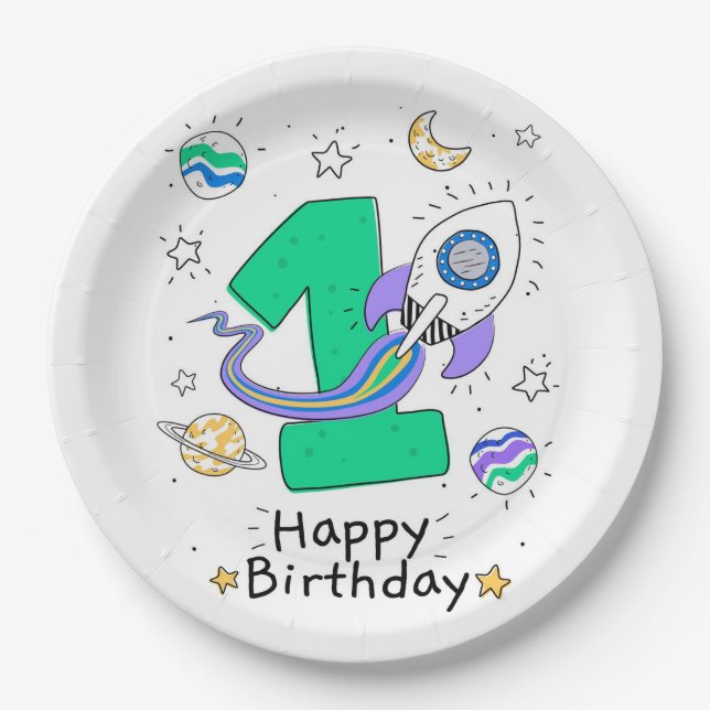 Prato De Papel Primeiro aniversario Feliz (Frente)