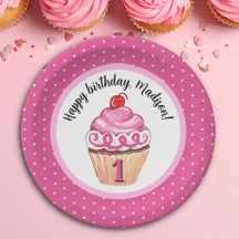 Primeiro aniversario Feliz Cupcake Rosa Rosa Bonit