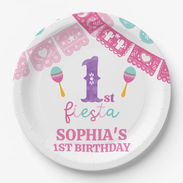 Prato De Papel Primeiro aniversario Fiesta Moderno Multicolor (Frente)