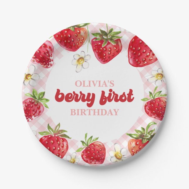 Prato De Papel Primeiro Aniversário Morango Berry (Frente)