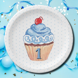 Prato De Papel primeiro aniversario Party Cupcake Boys Blue