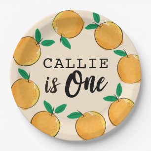 Prato De Papel Primeiro Aniversário Personalizado Laranja Pequeno