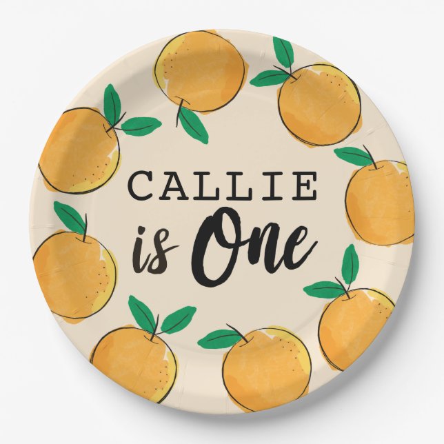 Prato De Papel Primeiro Aniversário Personalizado Laranja Pequeno (Frente)