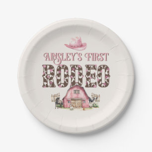 Prato De Papel Primeiro aniversario Personalizado Rosa Cor-de-Ros