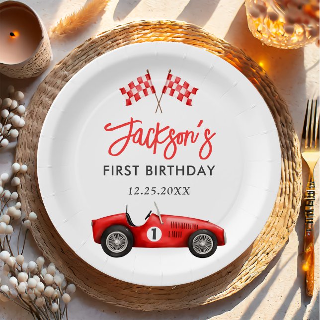 Prato De Papel Primeiro aniversario Race Car Red Racing Boy (Criador carregado)