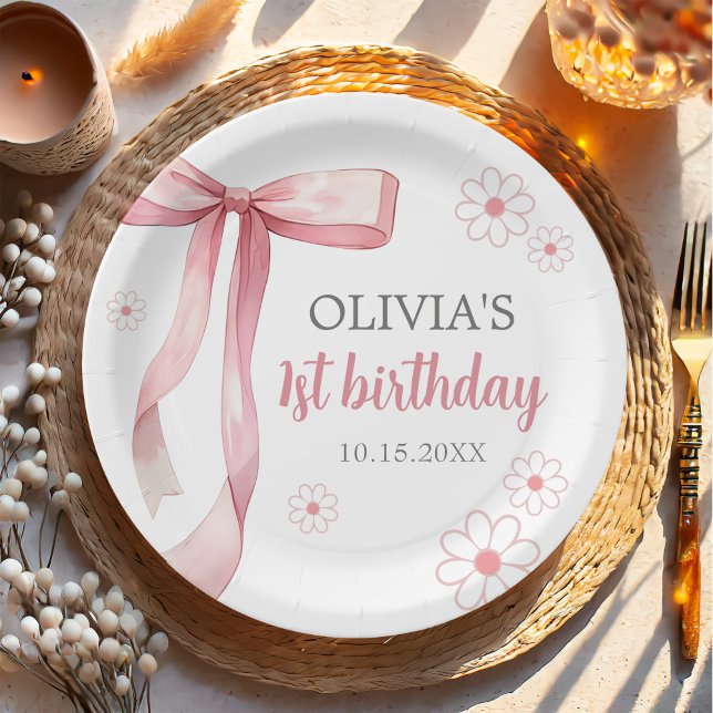 Prato De Papel Primeiro aniversario rosa (Criador carregado)