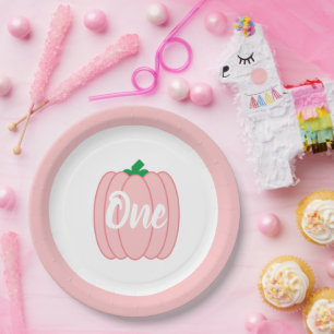 Prato De Papel Primeiro aniversario rosa-abóbora