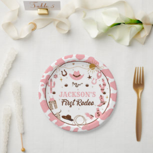Prato De Papel Primeiro aniversario Rosa da Primeira Rapariga do