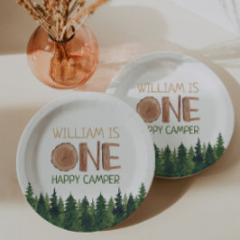 Prato De Papel primeiro aniversario Rustic One Happy Camper