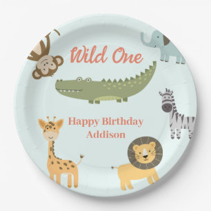 Prato De Papel Primeiro aniversario Selvagem de Animais Safari Af