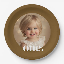 Prato De Papel Primeiro Bithday Photo Paper Plate em Castanho e B