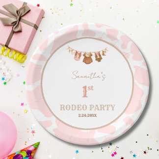 Prato De Papel Primeiro Rodeio Aniversário Cowgirl Western Rosa