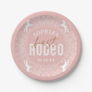 Prato De Papel Primeiro Rodeio Rosa - Placas de Papel de Aniversá