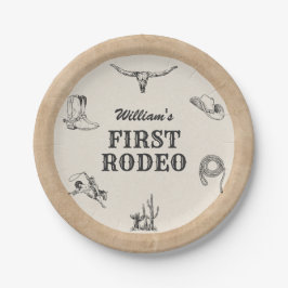 Prato De Papel Primeiro Rodeio Vintage Neutro Cowboy 1º Aniversár