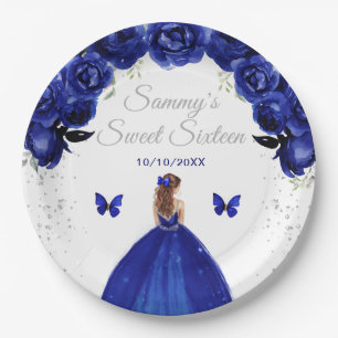 Prato De Papel Princesa de Cabelo Castanho Azul Escuro Sweet Sixt