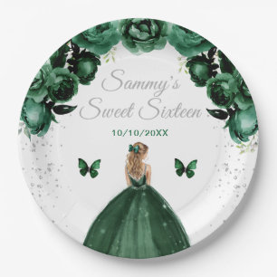 Prato De Papel Princesa de Cabelo Loiro Verde Escuro Sweet Sixtee