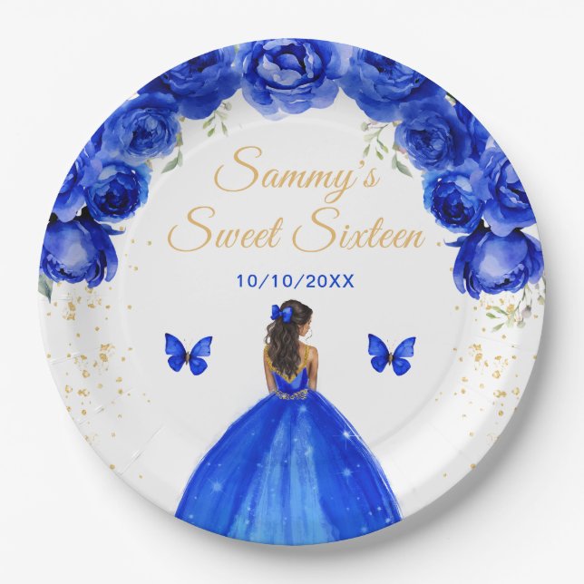 Prato De Papel Princesa de Pele Morena Escura Aniversário de Deze (Frente)