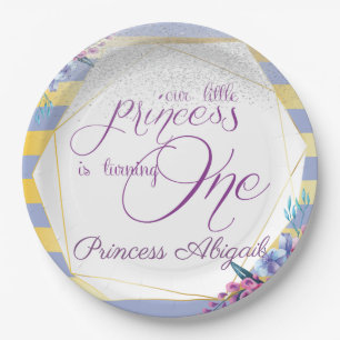 Prato De Papel Princesa Dourado roxa Aniversário