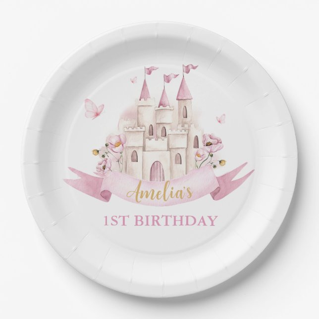 Prato De Papel Princesa Fairytale Castle Birthday Paper Plate (Frente)