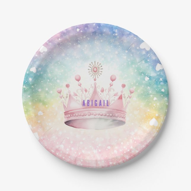 Prato De Papel Princesa Personalizada Tiara Birthday (Frente)