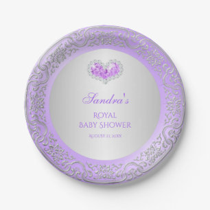 Prato De Papel Princesa Real Lavanda Prata Diamante Coração Joia
