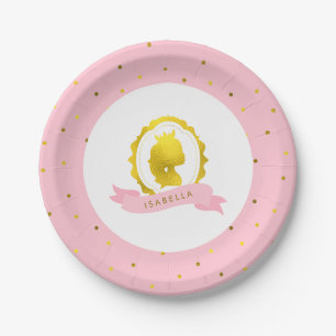 Prato De Papel Princesa Rosa Cameo Aniversário