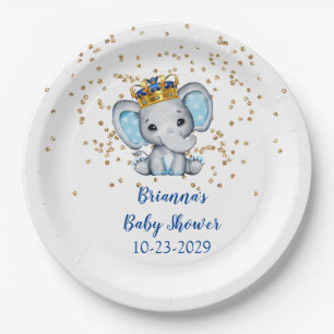 Prato De Papel Príncipe Azul Real Dourado Elefante Menino Churras
