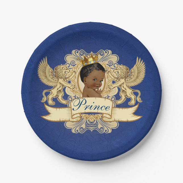 Prato De Papel Príncipe Real Africano Elegante Azul e Dourado (Frente)
