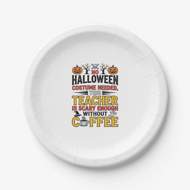 Prato De Papel Professor de Halloween Sem Roupa Necessária Café E (Frente)
