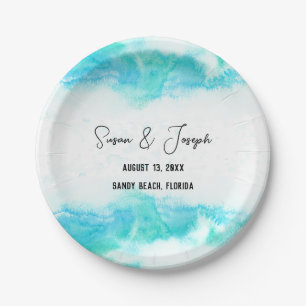 Prato De Papel Programa de Casamento de Praia Ondas Azuis