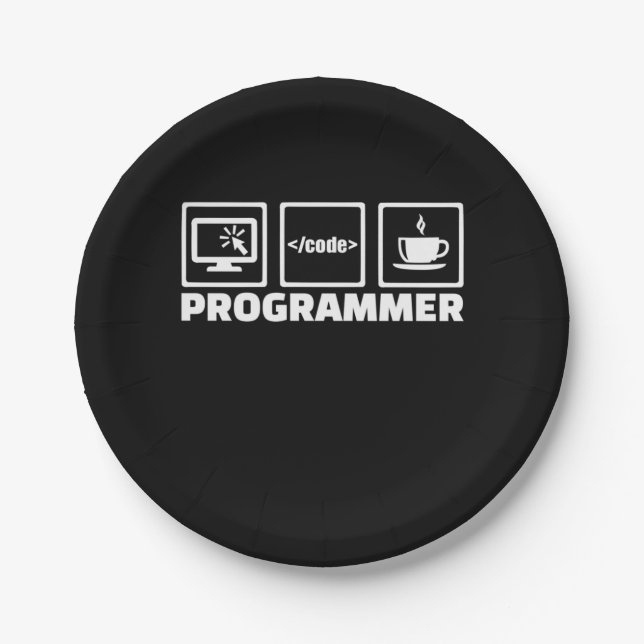 Prato De Papel Programador Escreve Código E Bebe Café (Frente)