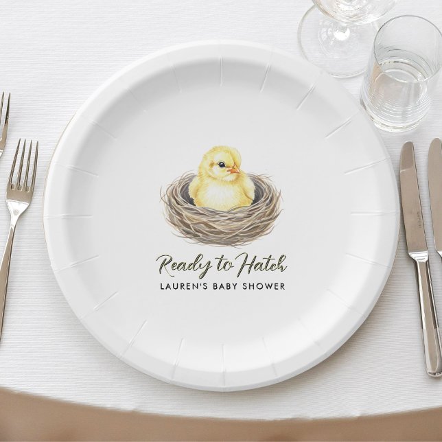 Prato De Papel Pronto Para Atingir O Chá de fraldas Pintinho Amar (Ready To Hatch Yellow Spring Chick Baby Shower Paper Plates
)