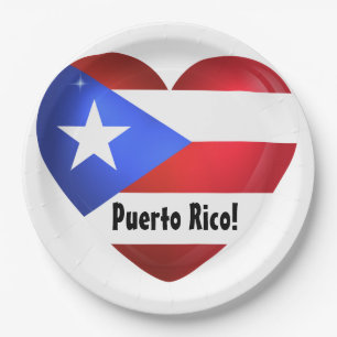 Prato De Papel Puerto Rico Flag Heart