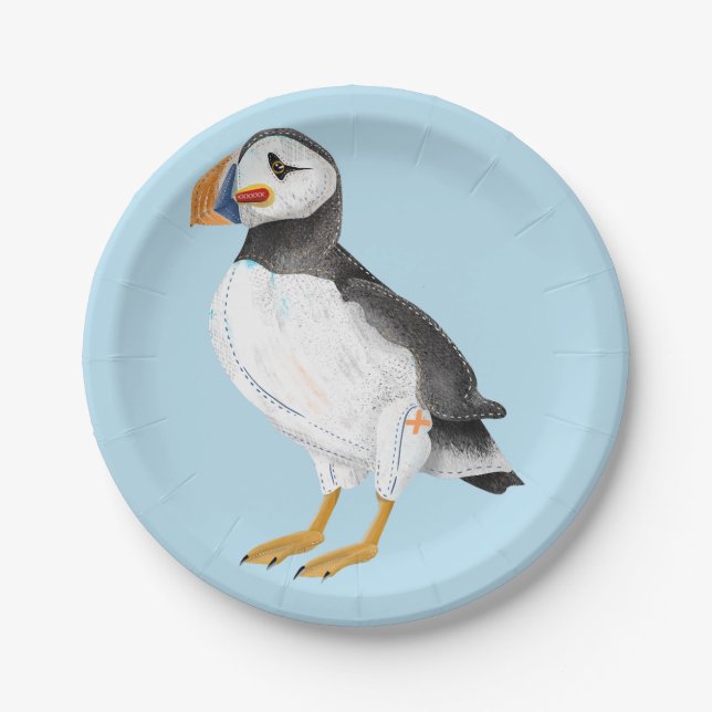 Prato De Papel Puffin pintado e bonito (Frente)