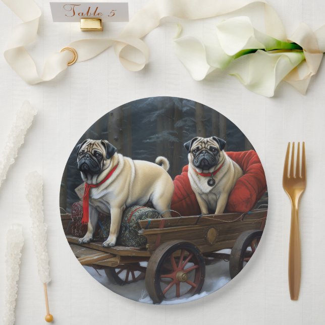 Prato De Papel Pug Christmas Fesason Season (Casamento)