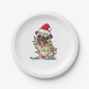 Prato De Papel Pug Christmas Tree Lights Papais noeis Dog Xmas Gi