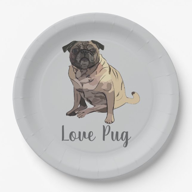 Prato De Papel Pug de Amor (Frente)