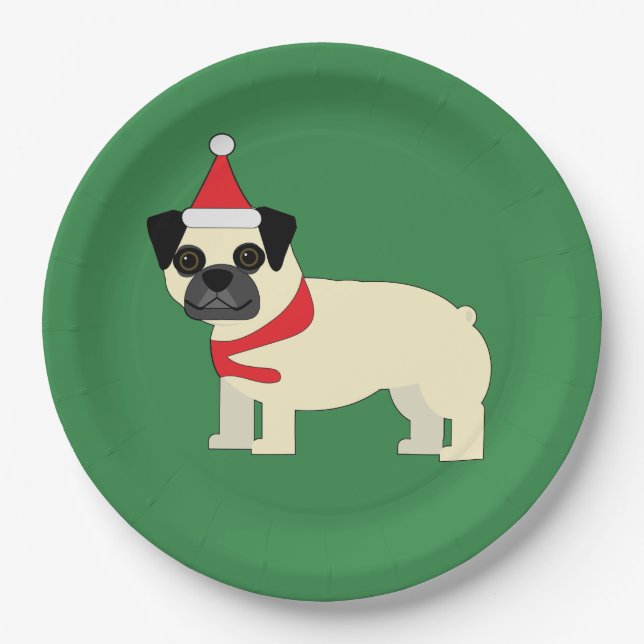 Prato De Papel Pug do Natal (Frente)