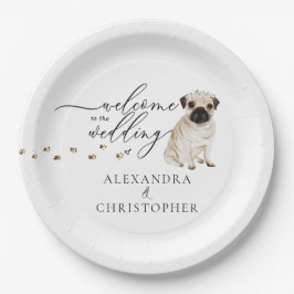 Prato De Papel Pug Dog Bem-vindo ao casamento