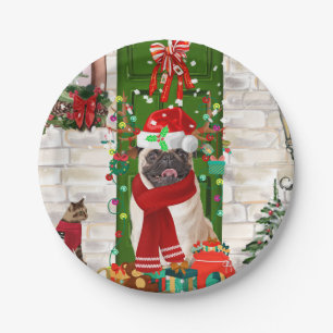 Prato De Papel Pug Dog Christmas