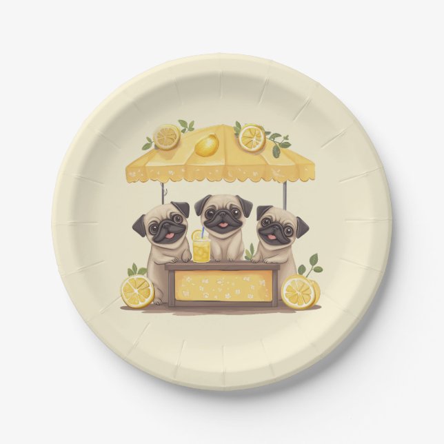 Prato De Papel Pug Dogs Lemonade Stand (Frente)