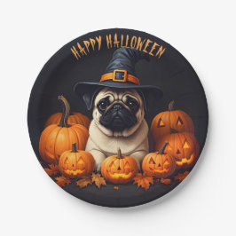 Prato De Papel Pug Halloween