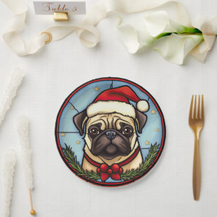 Prato De Papel Pug STítulo Natal