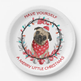 Prato De Papel Pug Tenha um Natal Feliz