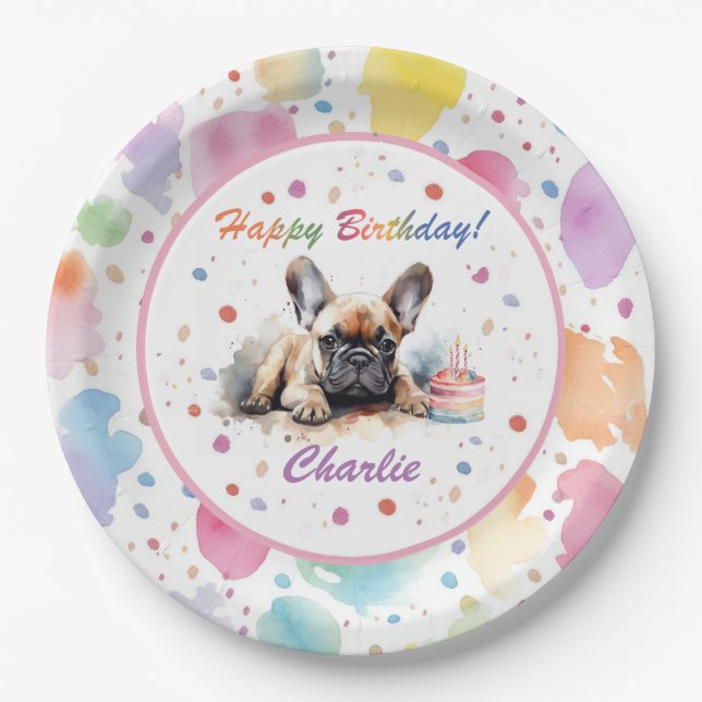 Prato De Papel Pug Watercolor Paper Plate (Frente)