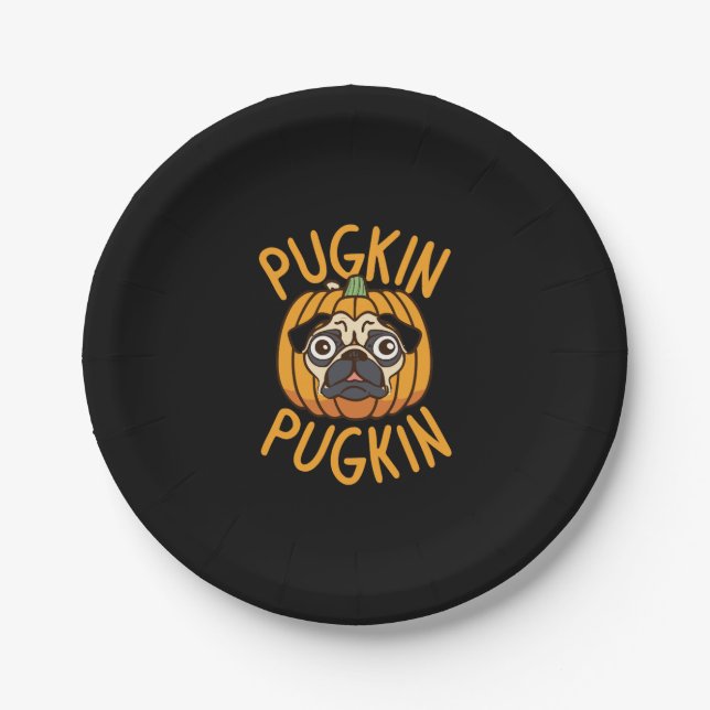 Prato De Papel Pugkin Pug Dog Halloween (Frente)