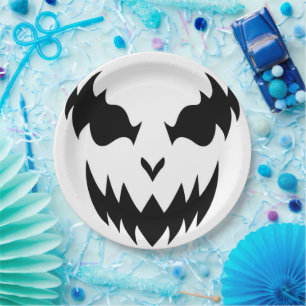 Prato De Papel Pumpkin Assustado Preto e Branco Festa de Hallowee