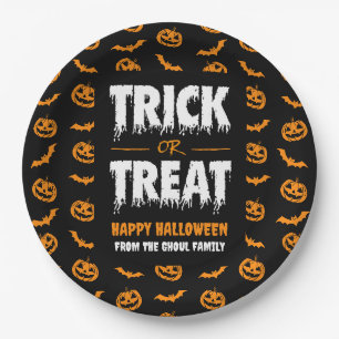 Prato De Papel Pumpkin Bat Trick ou Treat Dark Patterk