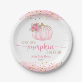 Prato De Papel Pumpkin Blush Dourado Bebê Rosa Favor do Chá